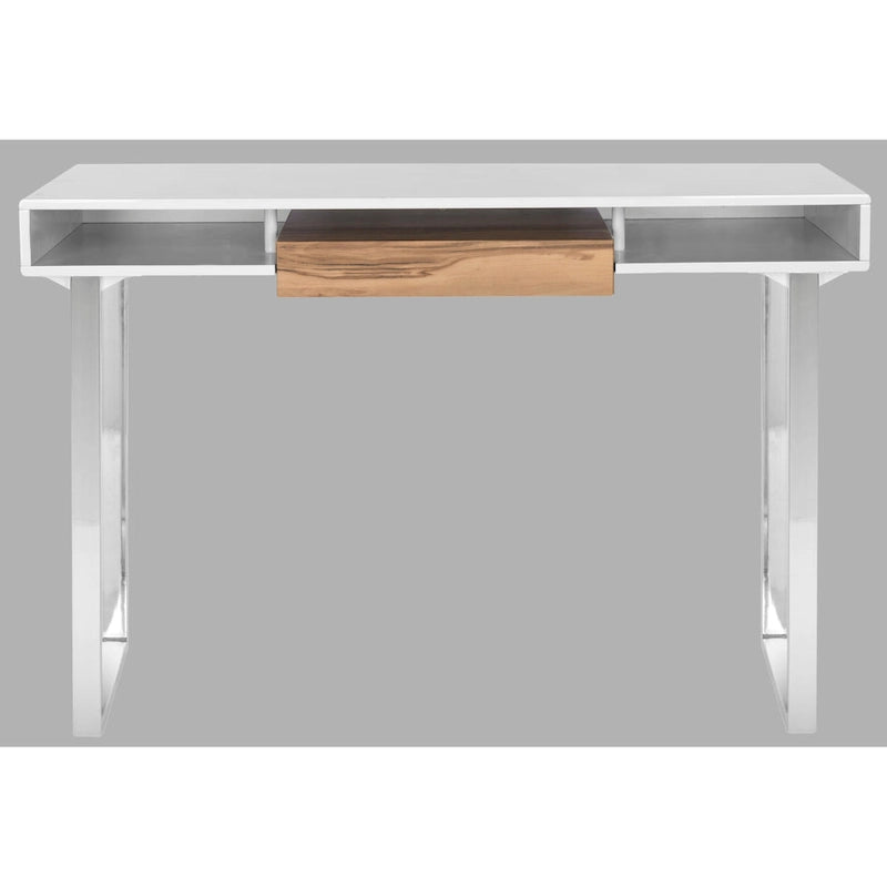 Bureau d'ordinateur moderne blanc et chrome