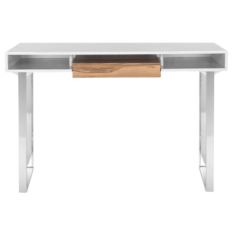 Bureau d'ordinateur moderne blanc et chrome