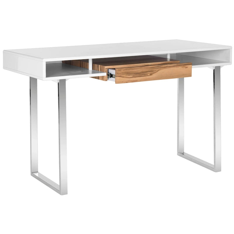 Bureau d'ordinateur moderne blanc et chrome