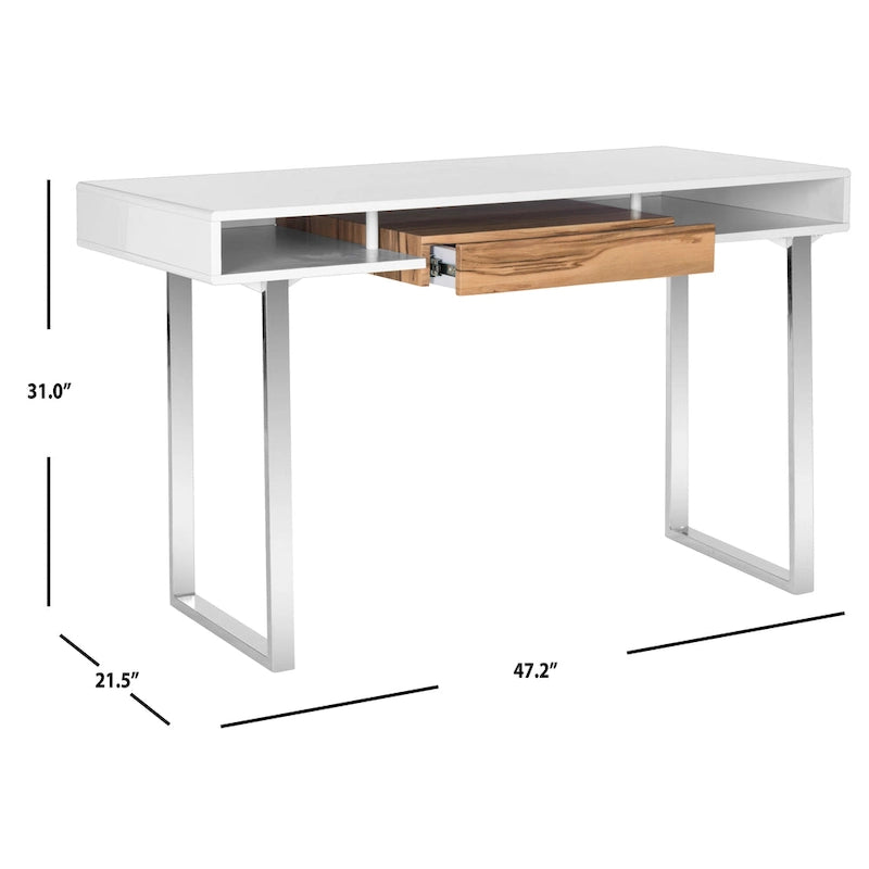 Bureau d'ordinateur moderne blanc et chrome