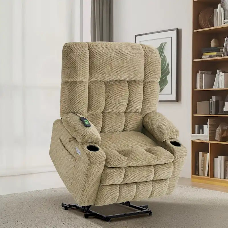 Fauteuil inclinable releveur électrique double moteur avec massage et chaleur – Siège large