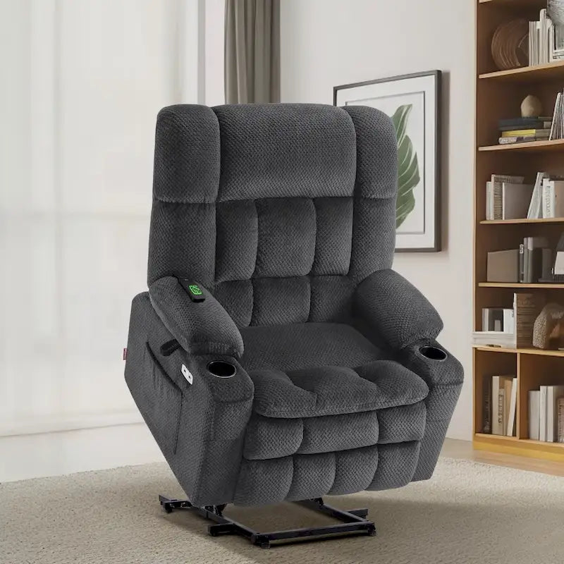 Fauteuil inclinable releveur électrique double moteur avec massage et chaleur – Siège large