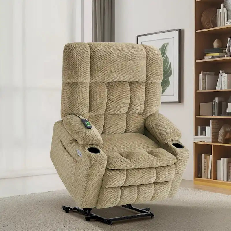 Fauteuil inclinable releveur électrique double moteur avec massage et chaleur – Siège large
