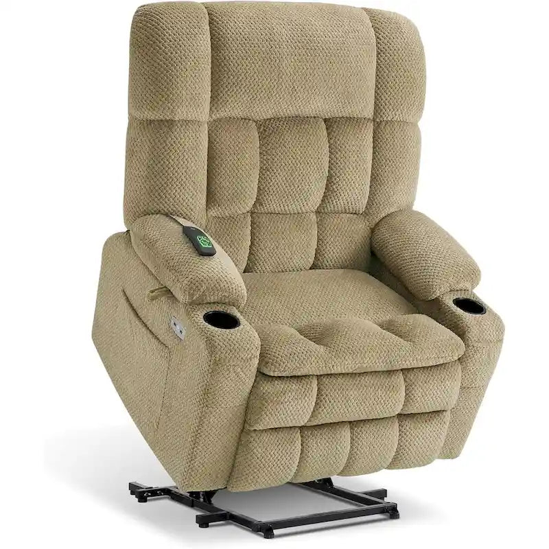 Fauteuil inclinable releveur électrique double moteur avec massage et chaleur – Siège large