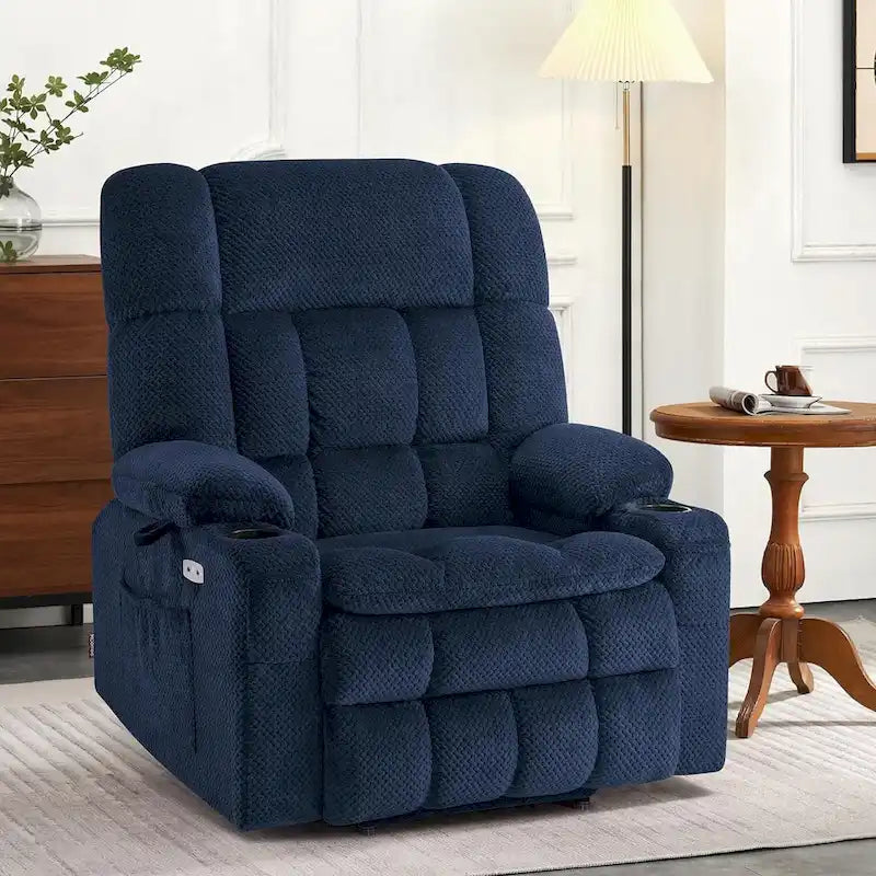 Fauteuil inclinable releveur électrique double moteur avec massage et chaleur – Siège large