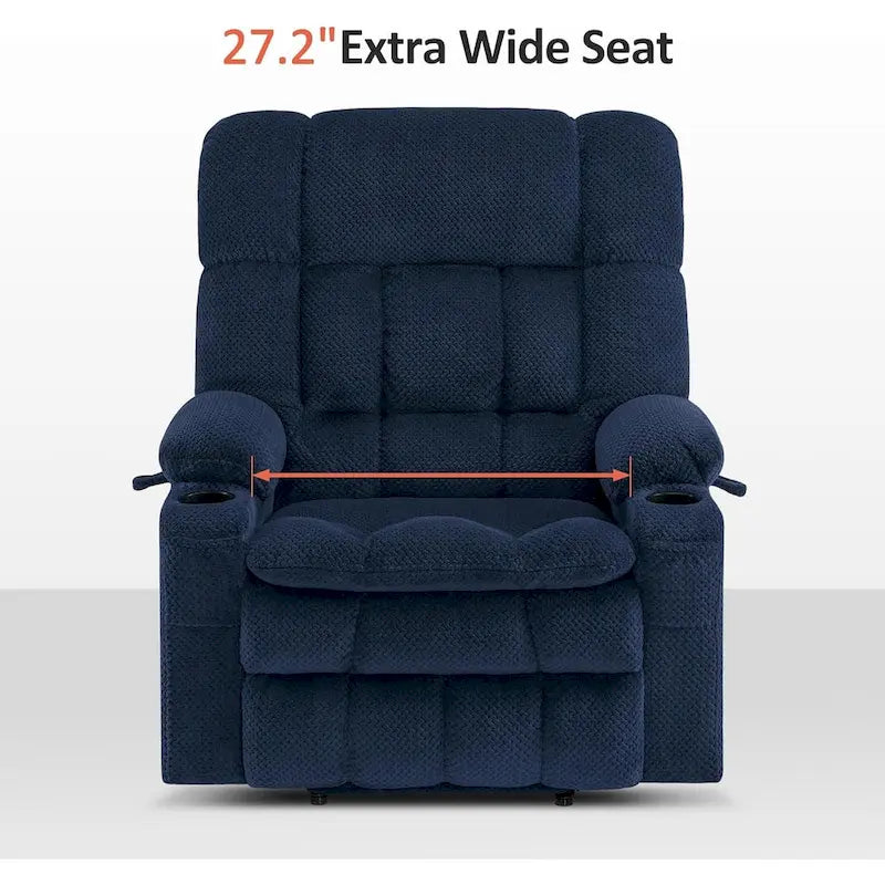 Fauteuil inclinable releveur électrique double moteur avec massage et chaleur – Siège large