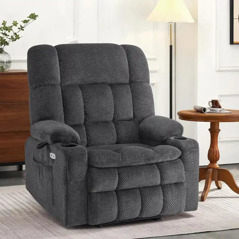 Fauteuil inclinable releveur électrique double moteur avec massage et chaleur – Siège large