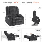 Fauteuil inclinable releveur électrique double moteur avec massage et chaleur – Siège large