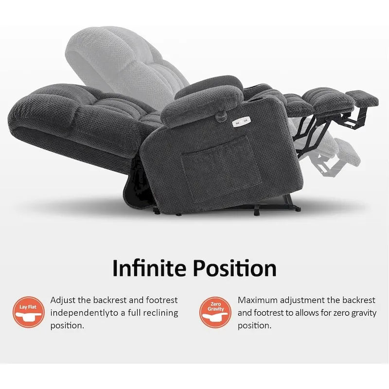 Fauteuil inclinable releveur électrique double moteur avec massage et chaleur – Siège large
