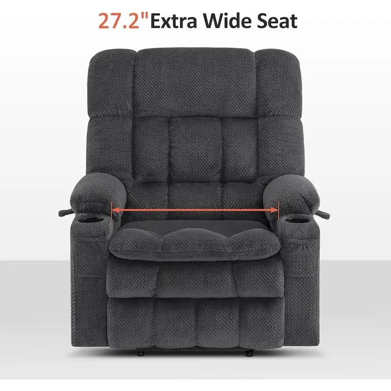 Fauteuil inclinable releveur électrique double moteur avec massage et chaleur – Siège large