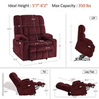 Fauteuil inclinable releveur électrique double moteur avec massage et chaleur – Siège large