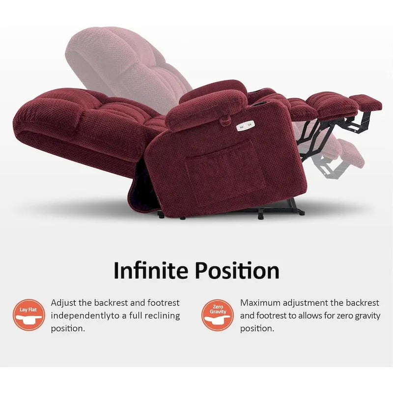 Fauteuil inclinable releveur électrique double moteur avec massage et chaleur – Siège large