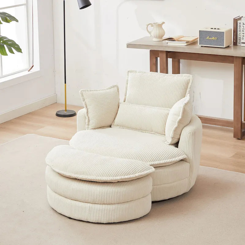 Fauteuil baril pivotant surdimensionné avec pouf de rangement