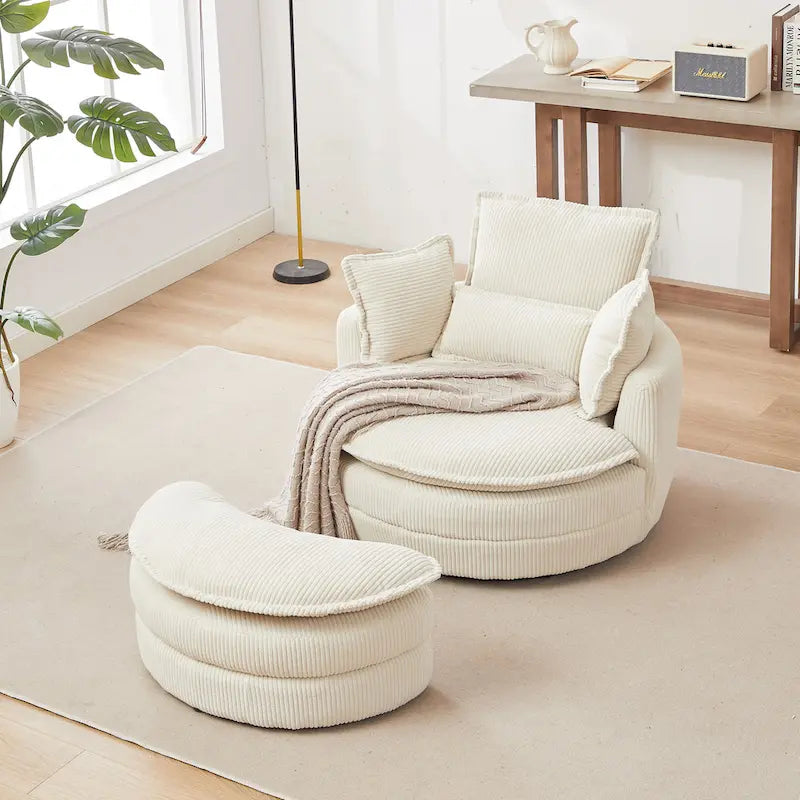 Fauteuil baril pivotant surdimensionné avec pouf de rangement