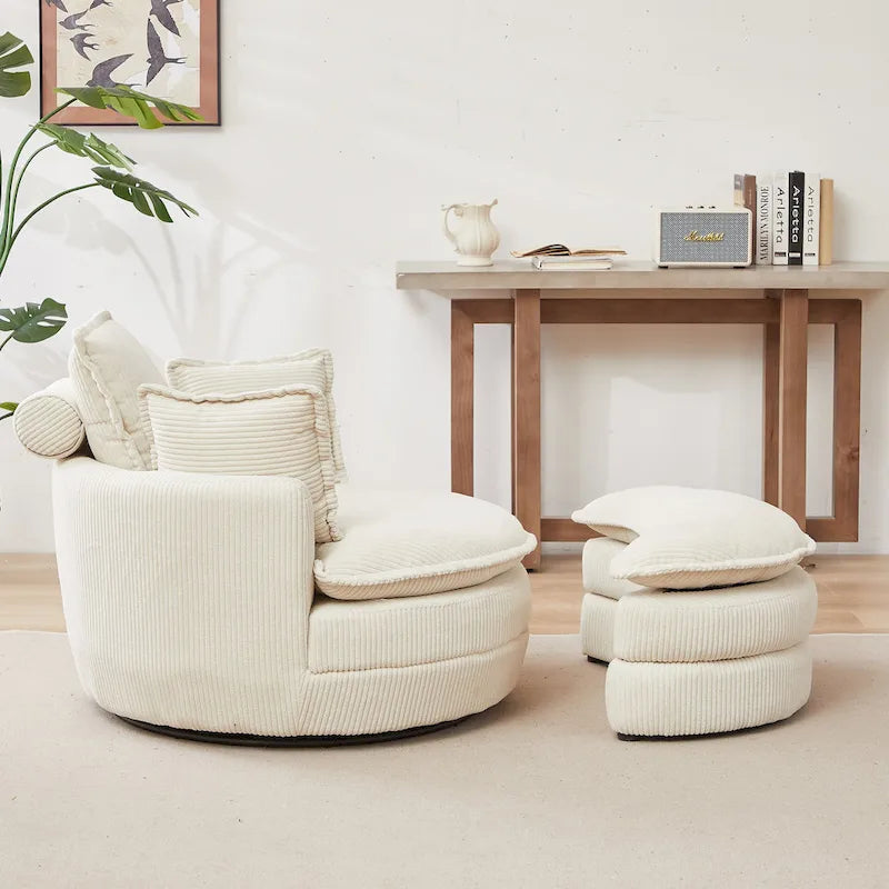 Fauteuil baril pivotant surdimensionné avec pouf de rangement