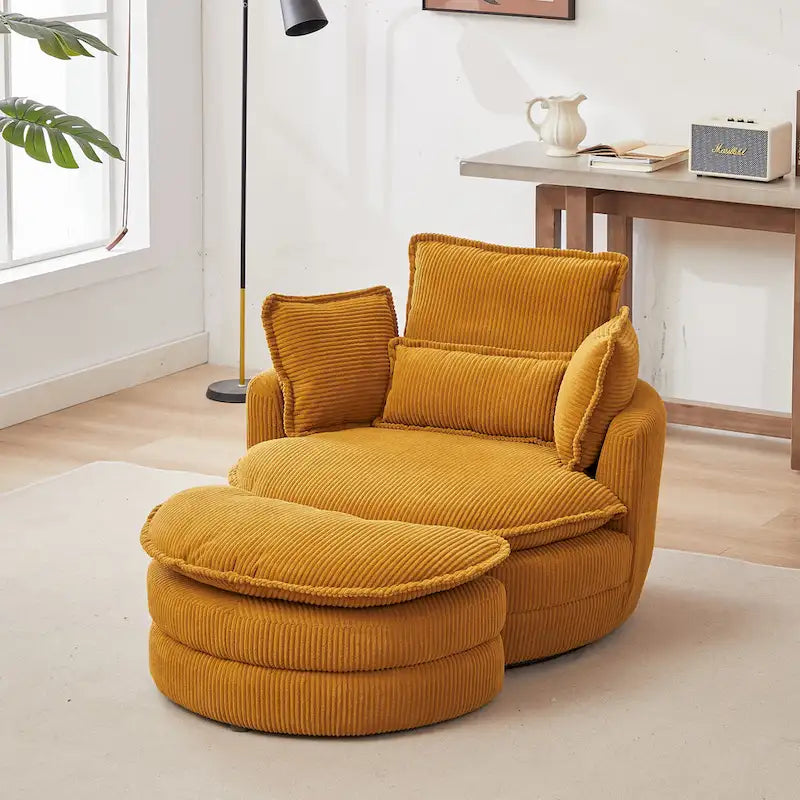Fauteuil baril pivotant surdimensionné avec pouf de rangement