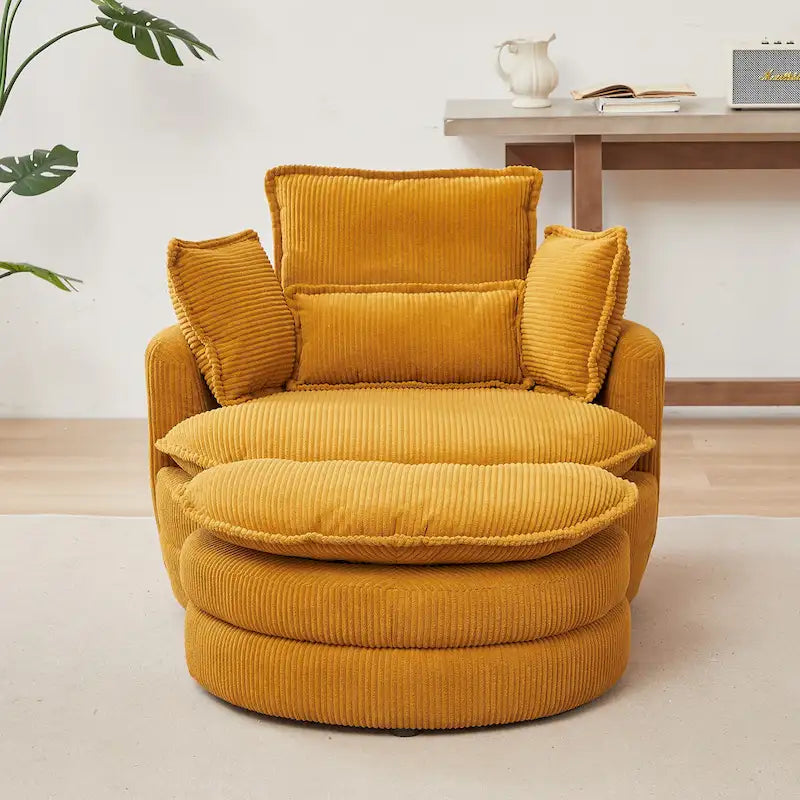 Fauteuil baril pivotant surdimensionné avec pouf de rangement