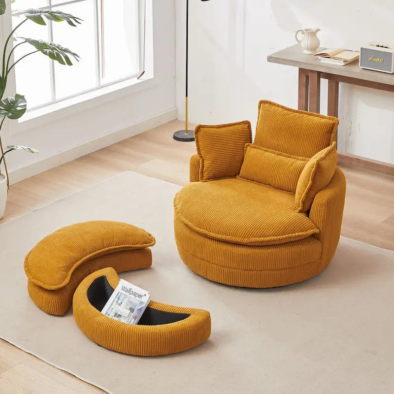 Fauteuil baril pivotant surdimensionné avec pouf de rangement