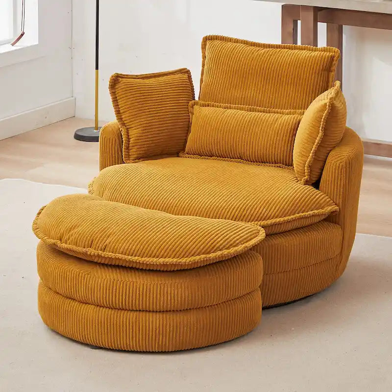 Fauteuil baril pivotant surdimensionné avec pouf de rangement