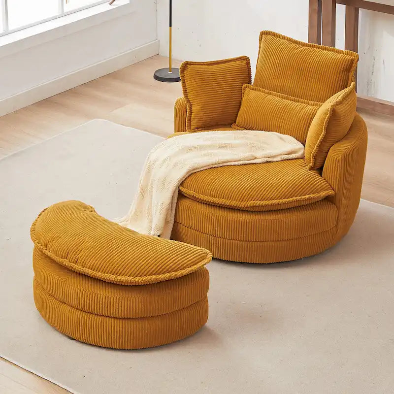 Fauteuil baril pivotant surdimensionné avec pouf de rangement