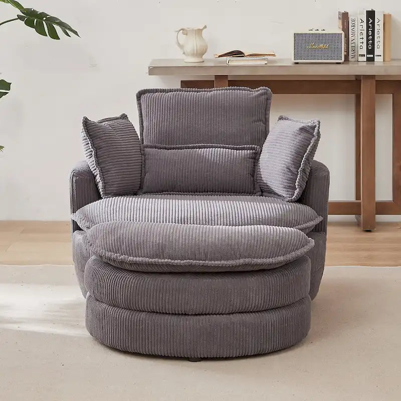 Fauteuil baril pivotant surdimensionné avec pouf de rangement