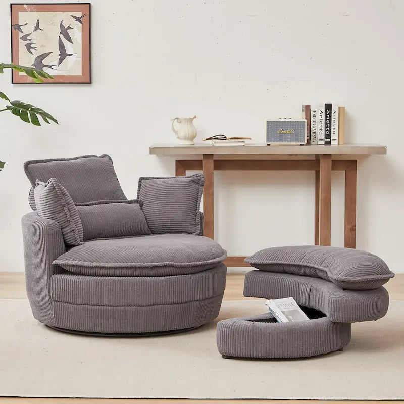 Fauteuil baril pivotant surdimensionné avec pouf de rangement