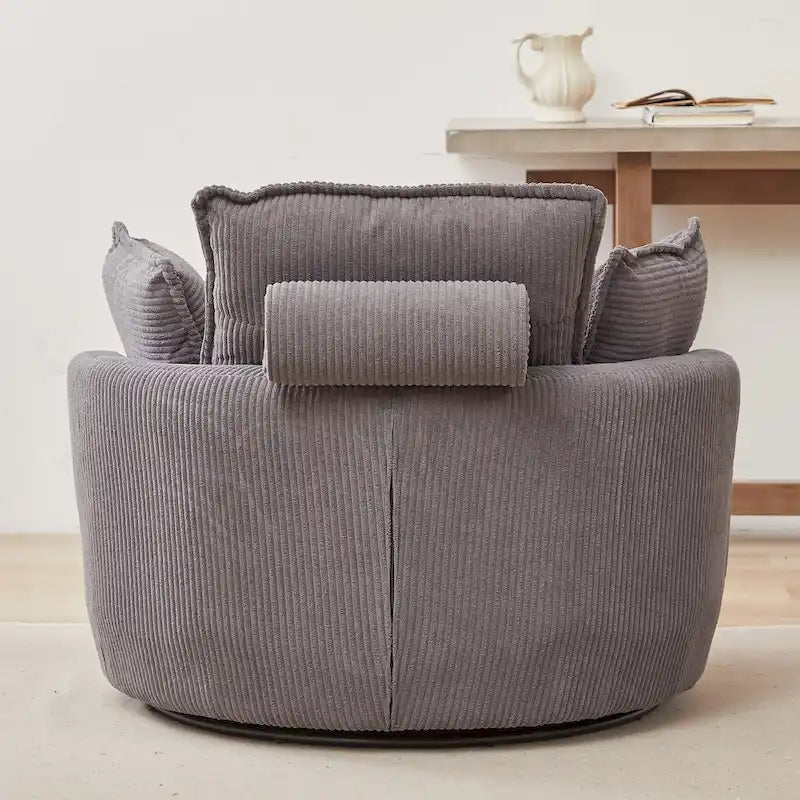 Fauteuil baril pivotant surdimensionné avec pouf de rangement