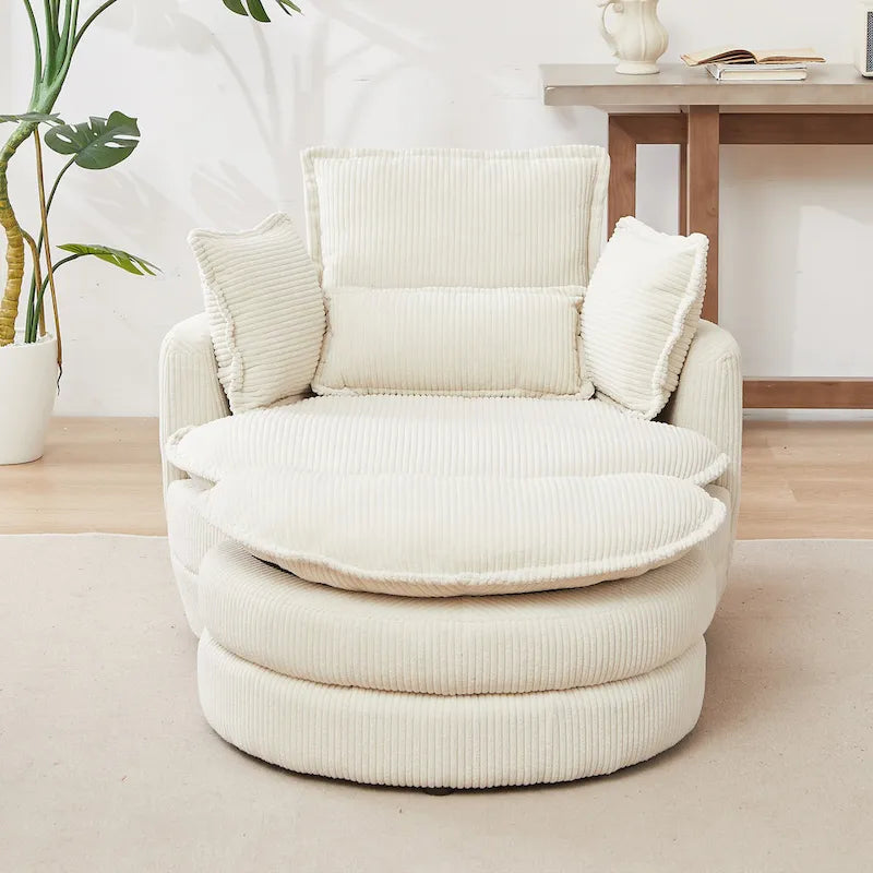 Fauteuil baril pivotant surdimensionné avec pouf de rangement