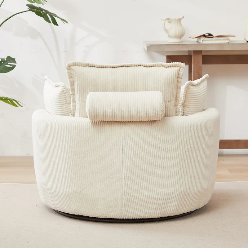 Fauteuil baril pivotant surdimensionné avec pouf de rangement