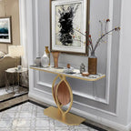 Table console moderne en marbre de 48 po avec base dorée pour entrée ou salon - 48x12x31