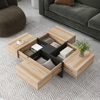 Table basse carrée avec rangements dissimulés et plateau coulissant