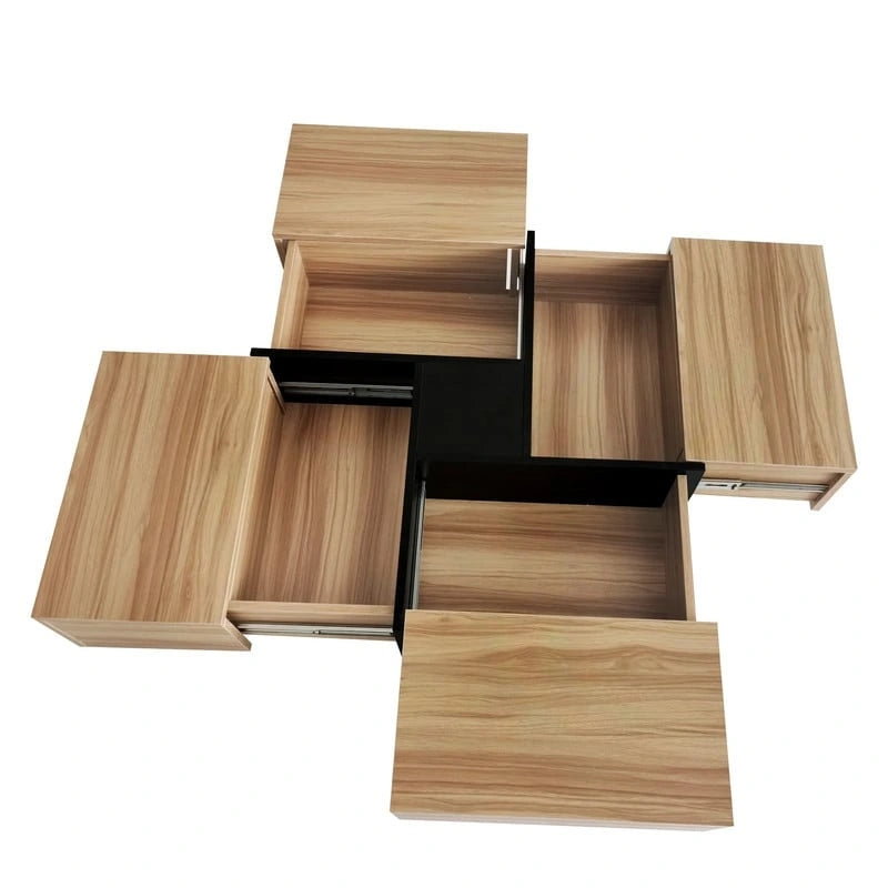 Table basse carrée avec rangements dissimulés et plateau coulissant