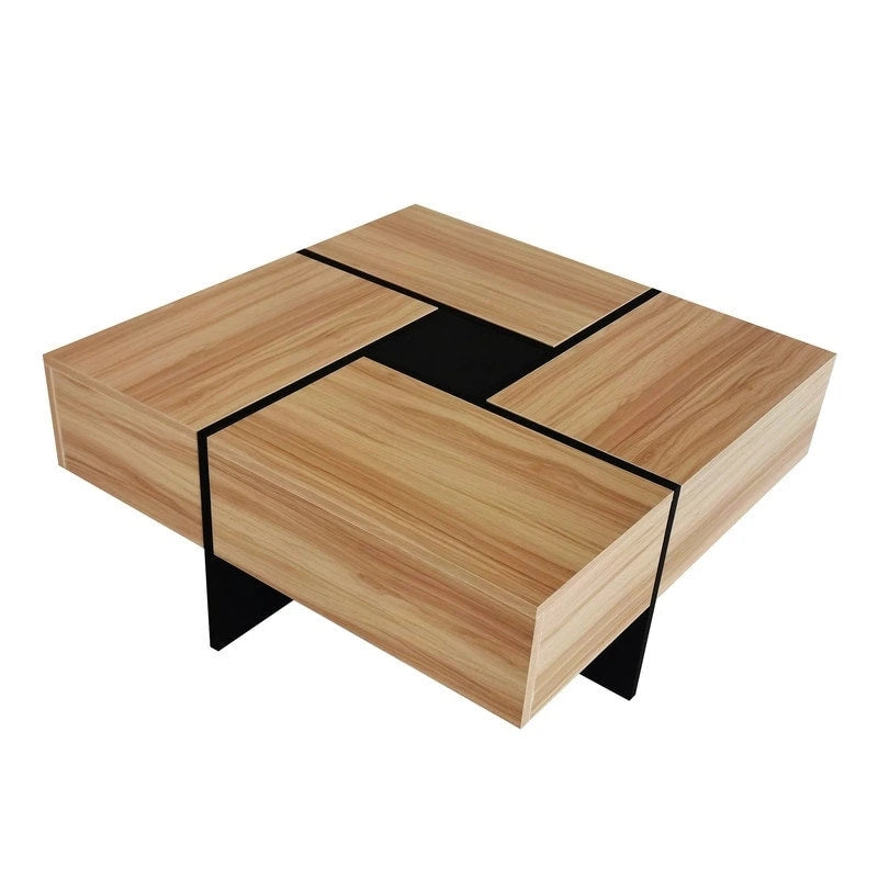 Table basse carrée avec rangements dissimulés et plateau coulissant
