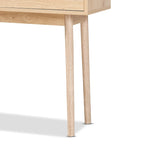 Console en bois de chêne clair marron et rotin à 2 tiroirs