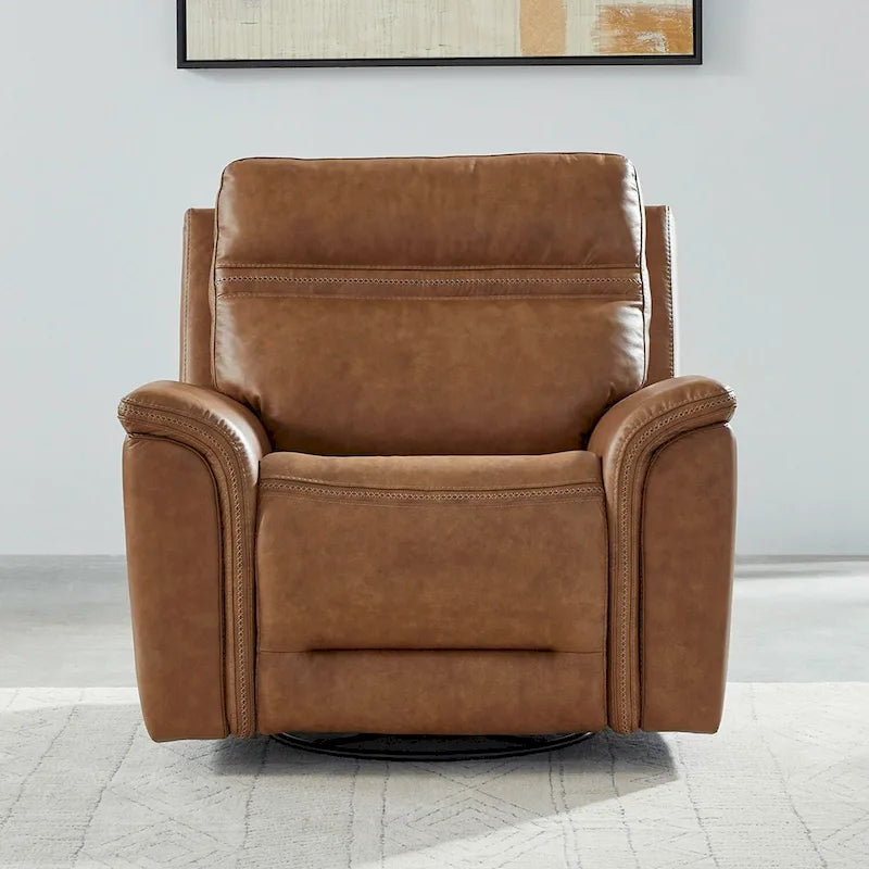 Fauteuil inclinable électrique pivotant en cuir – Camel