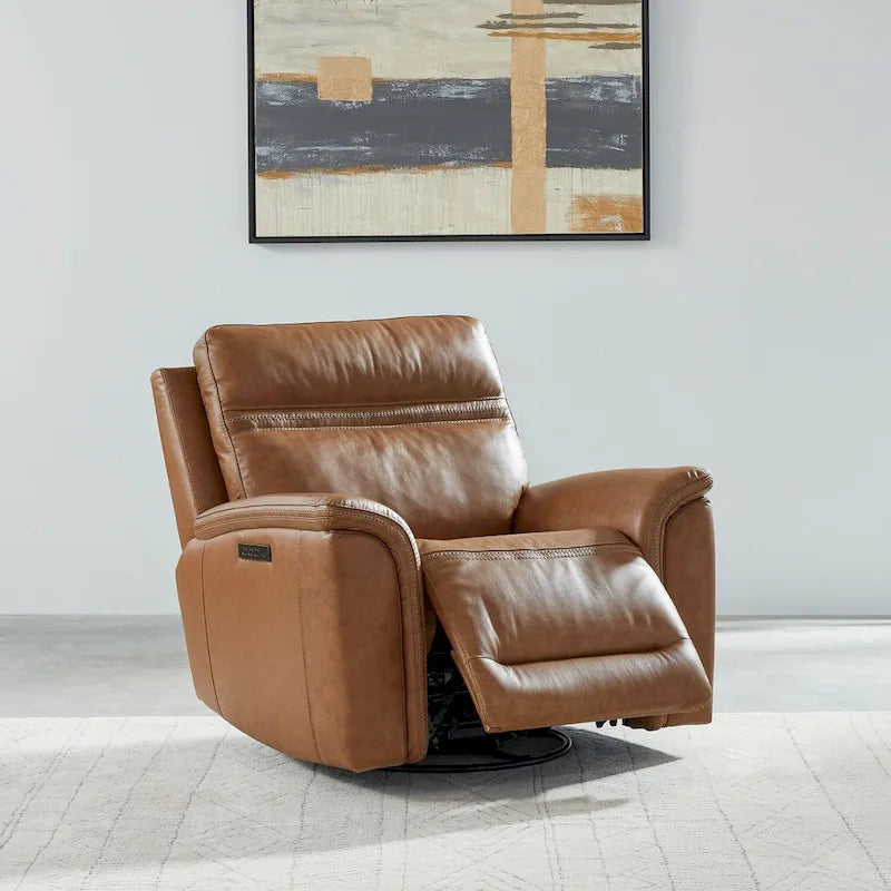 Fauteuil inclinable électrique pivotant en cuir – Camel