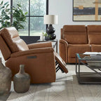 Fauteuil inclinable électrique pivotant en cuir – Camel