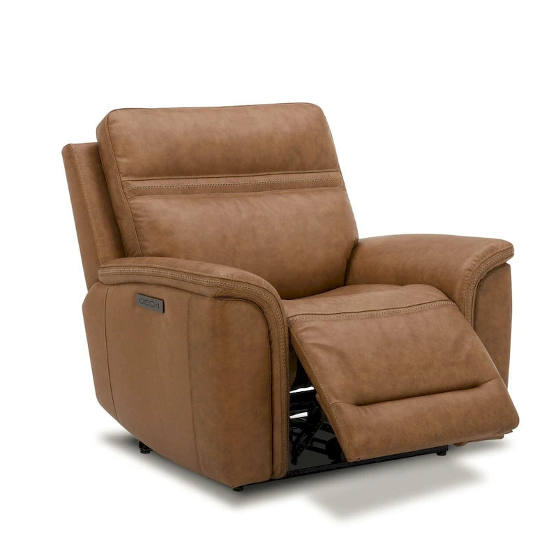 Fauteuil inclinable électrique pivotant en cuir – Camel