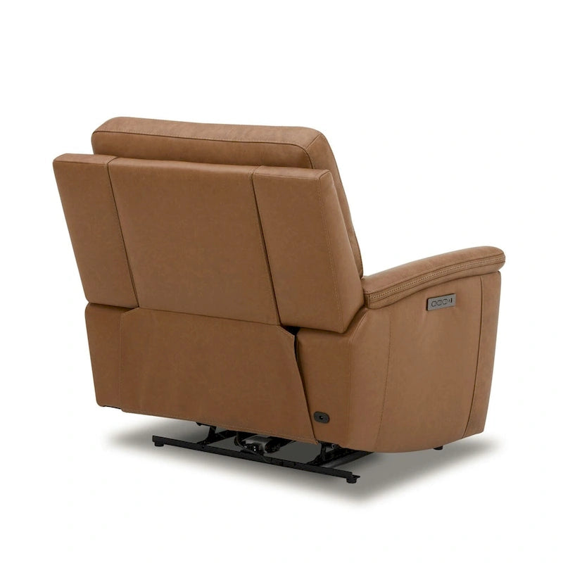 Fauteuil inclinable électrique pivotant en cuir – Camel
