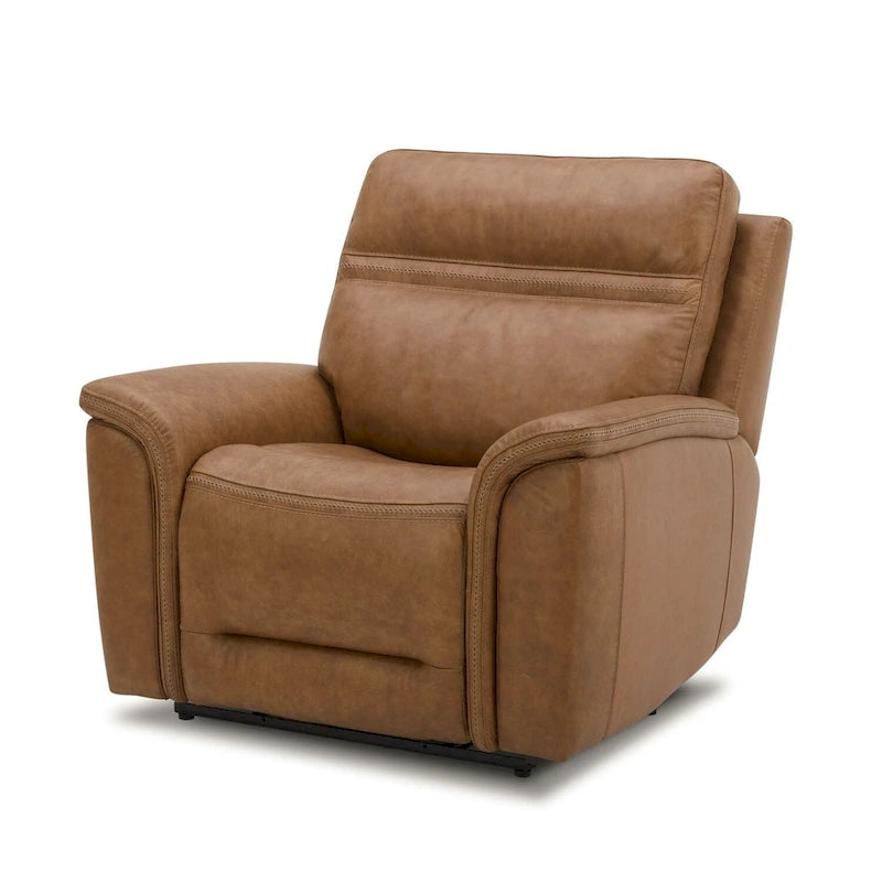Fauteuil inclinable électrique pivotant en cuir – Camel