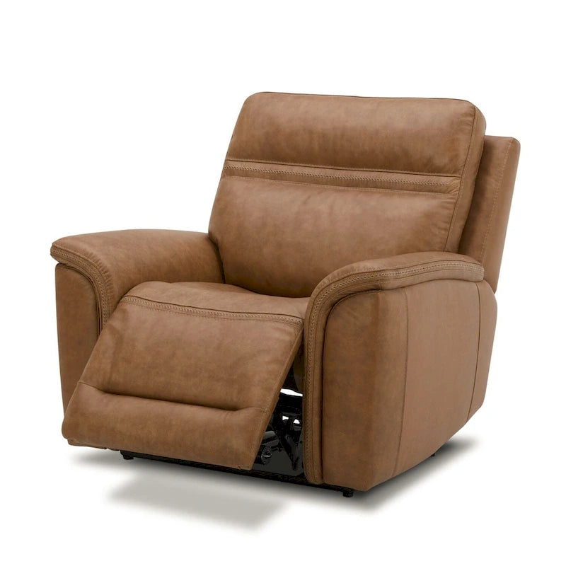 Fauteuil inclinable électrique pivotant en cuir – Camel