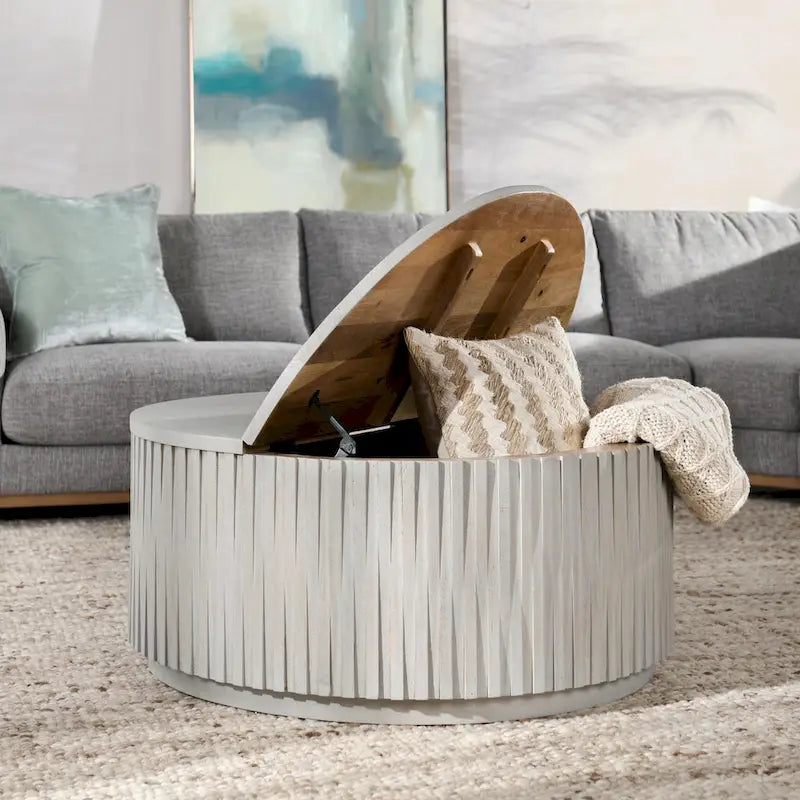 Table basse ronde avec rangement intégré