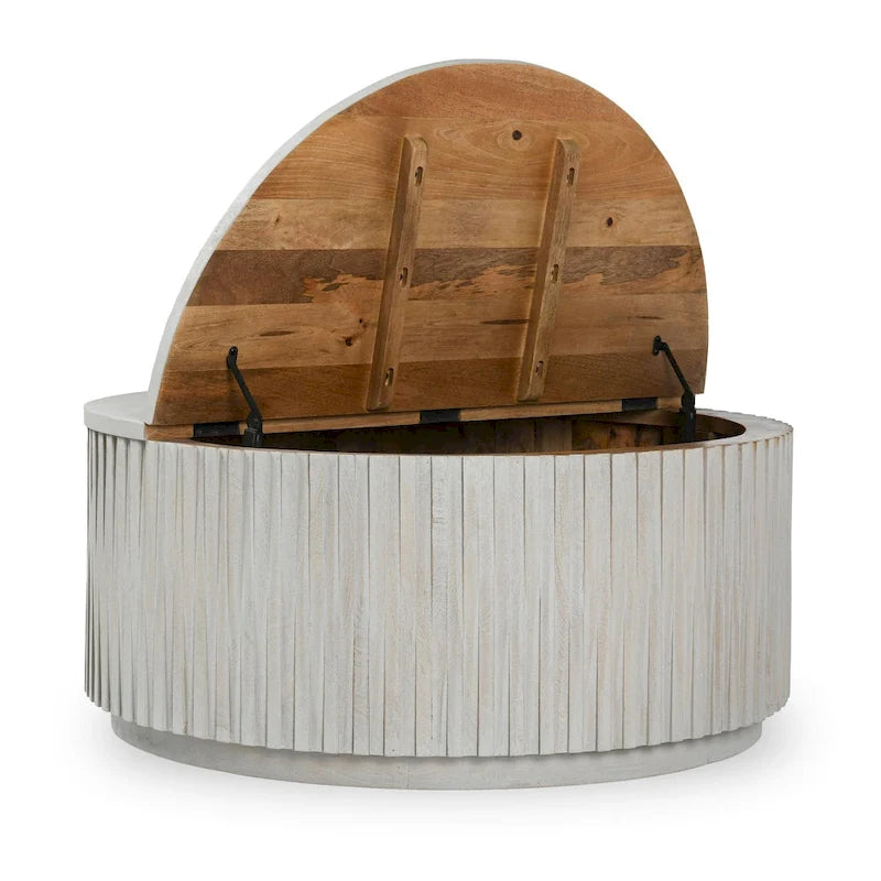 Table basse ronde avec rangement intégré