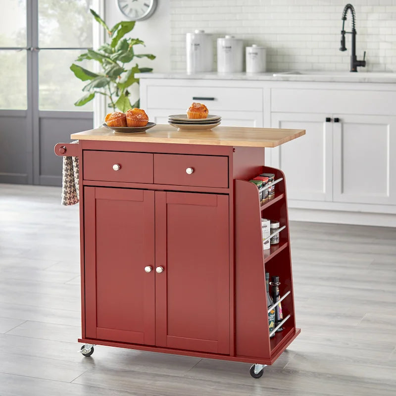 Chariot de cuisine rouge avec rangement