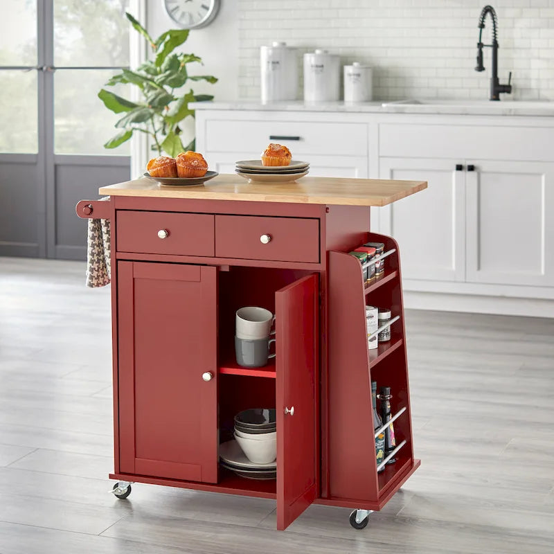 Chariot de cuisine rouge avec rangement