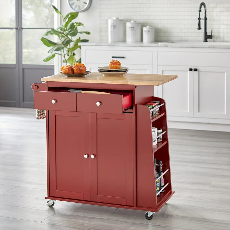 Chariot de cuisine rouge avec rangement