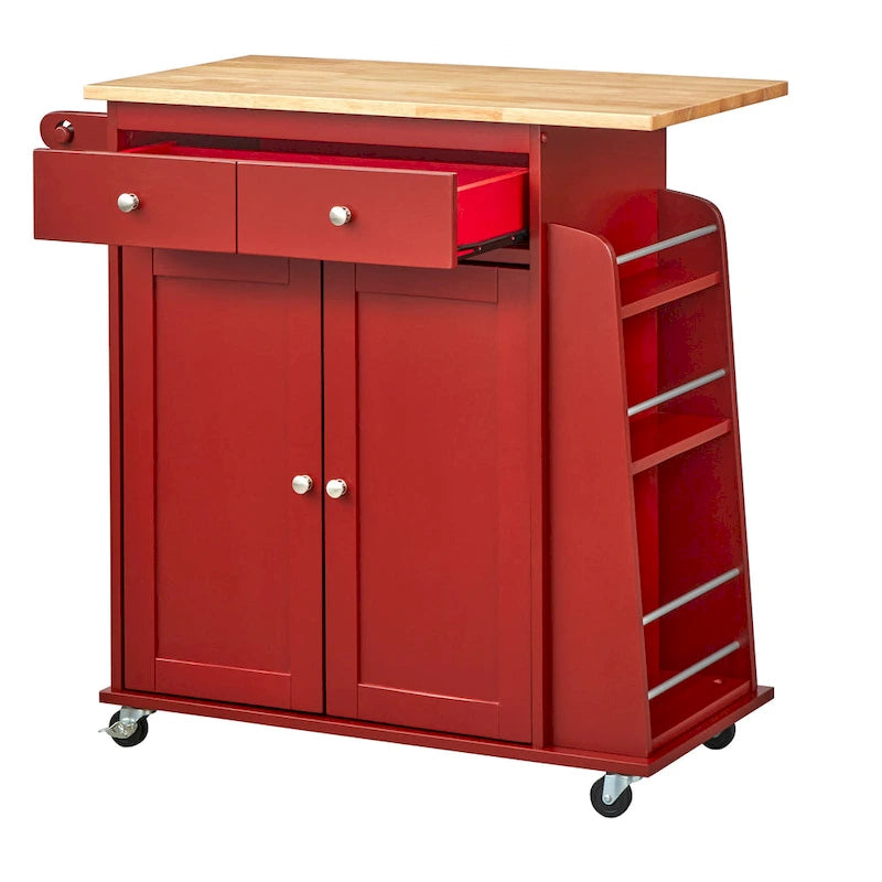 Chariot de cuisine rouge avec rangement