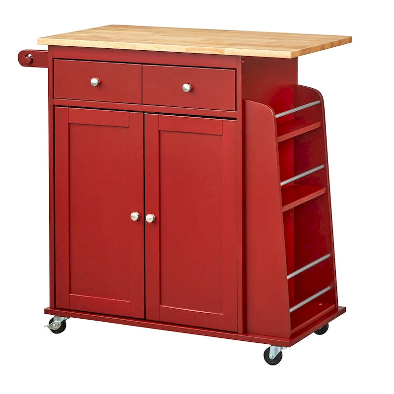 Chariot de cuisine rouge avec rangement