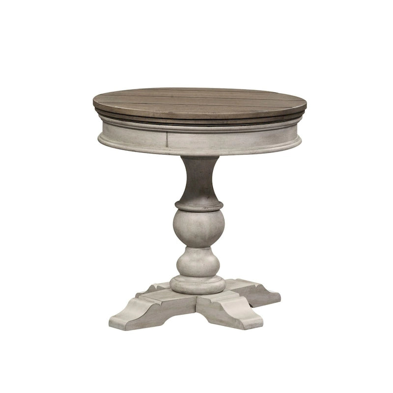 Guéridon/Table d'appoint à piédestal rond – Finition blanc antique