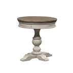 Guéridon/Table d'appoint à piédestal rond – Finition blanc antique